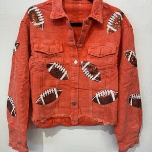 Orange Corduroy Jacket with Football Patches